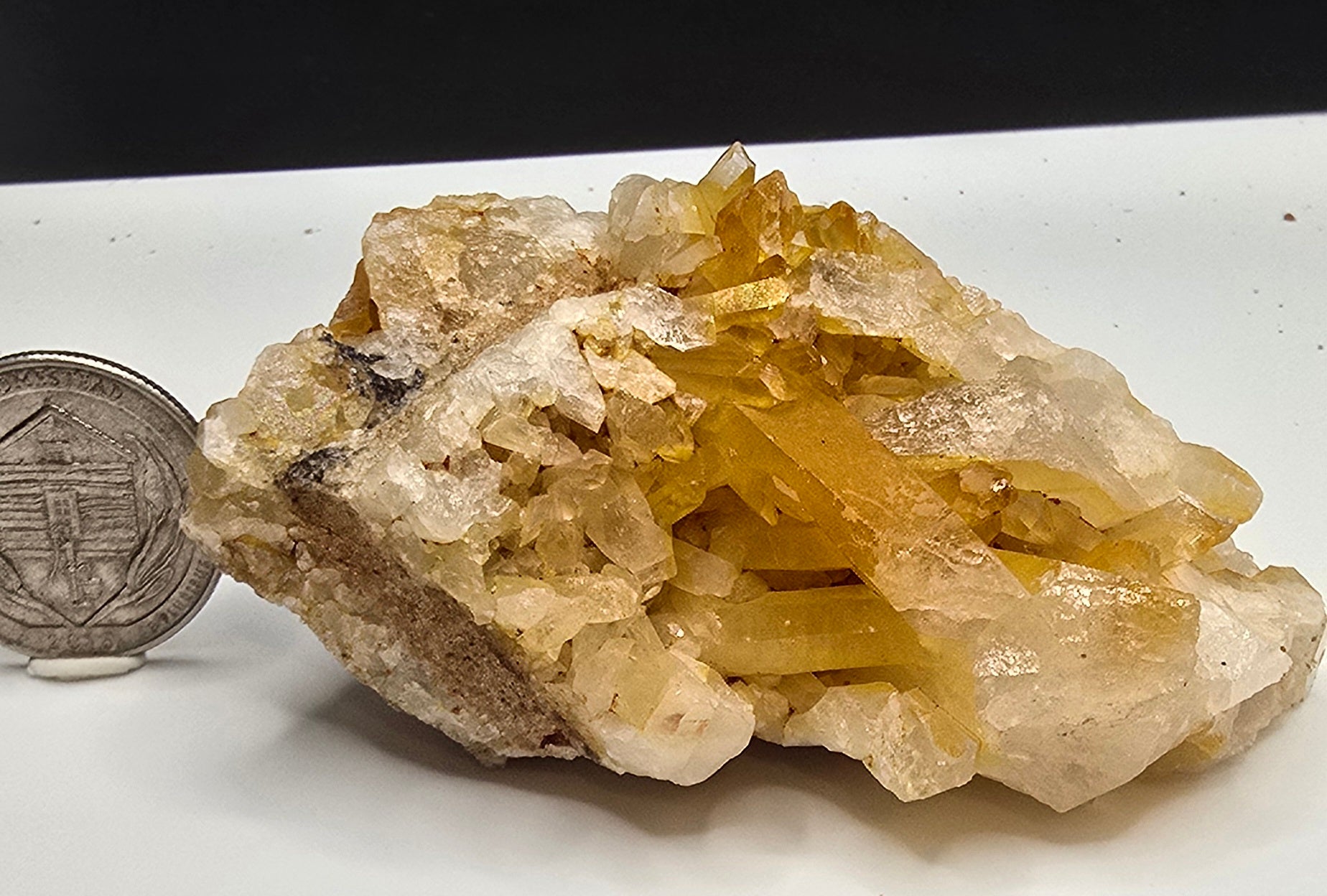 Natural irridecent yellow quartz cluster
